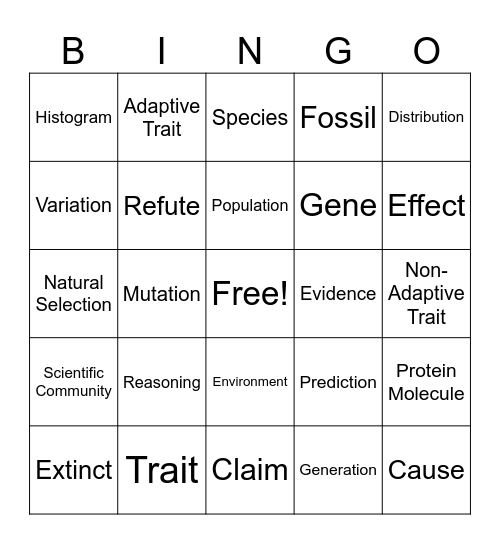 Natural Selection Vocab Bingo Card