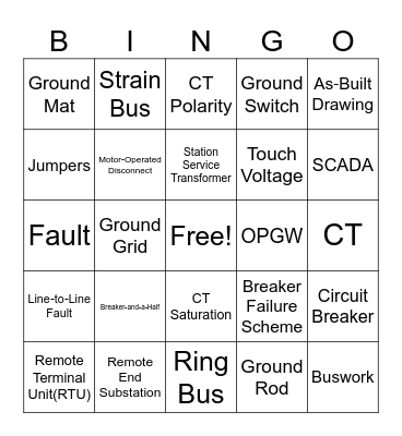 Substation Bingo Card