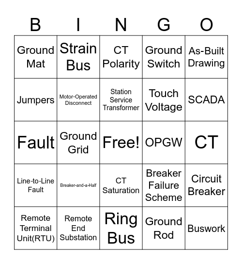 Substation Bingo Card