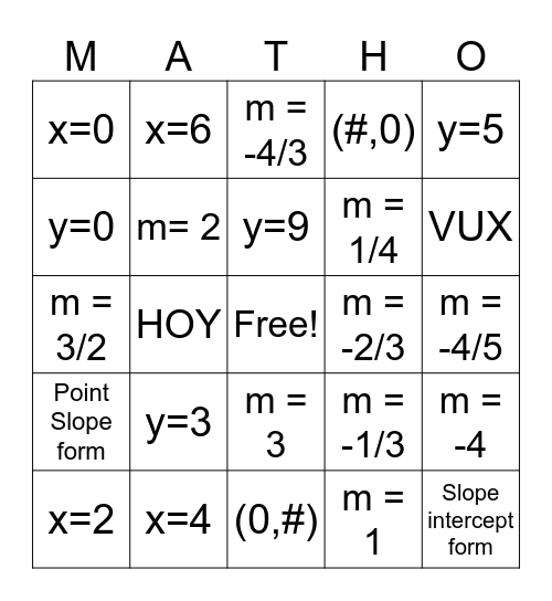 Parallel and Perpendicular Lines Bingo Card