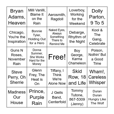 80's Bingo Card