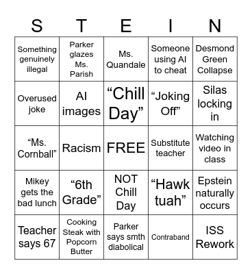 Niche School Bingo Card