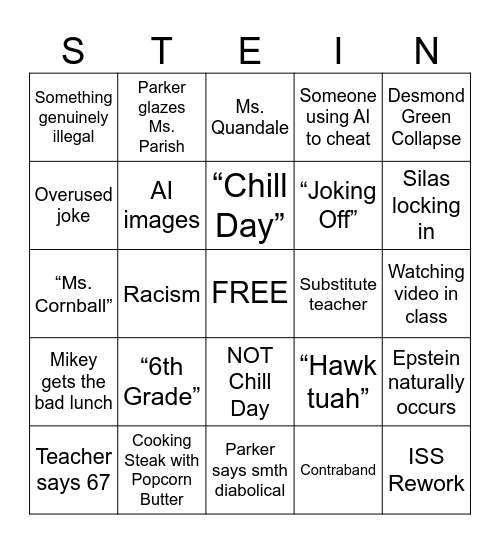 Niche School Bingo Card