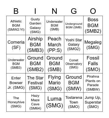 The Super Mario Galaxy Movie Music References Bingo Card