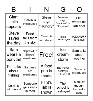 Cloudy with a chance of Meatballs Bingo Card