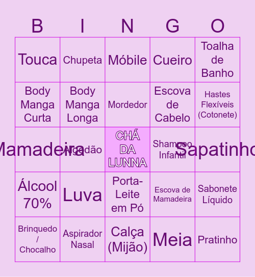 Chá da Lunna Emanuelly Bingo Card