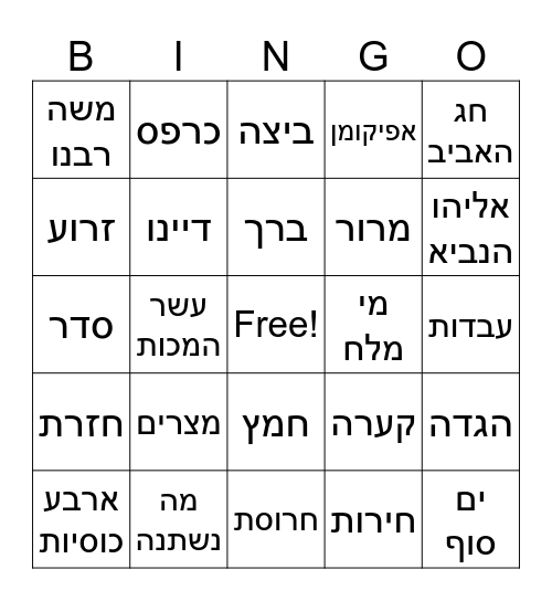 פסח Bingo Card