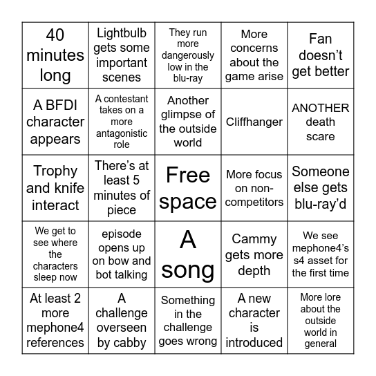 ii Season 4 episode 5 Bingo Card