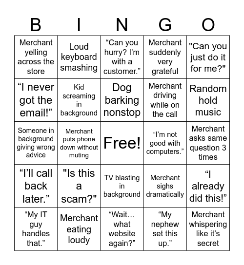 Merchant Call Center Chaos Bingo Card