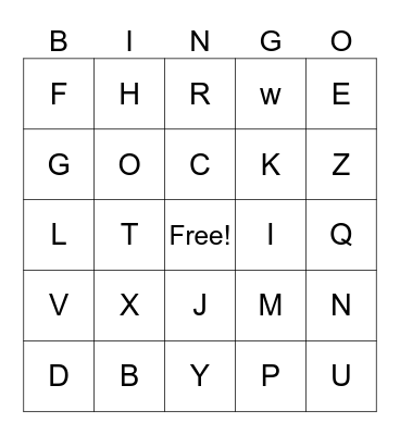 Letters Bingo Card