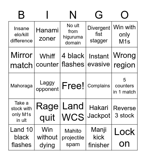 JJS yuji bingo Card