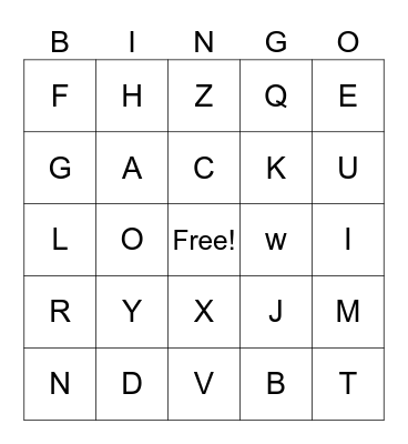 Letters Bingo Card