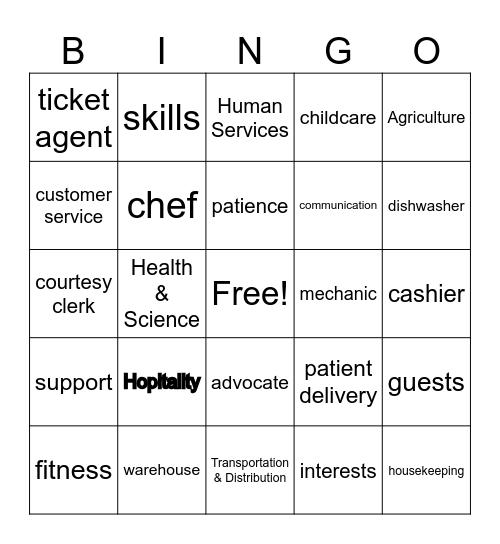 GES Career Clusters Bingo Card