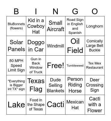 Texas Bingo Card