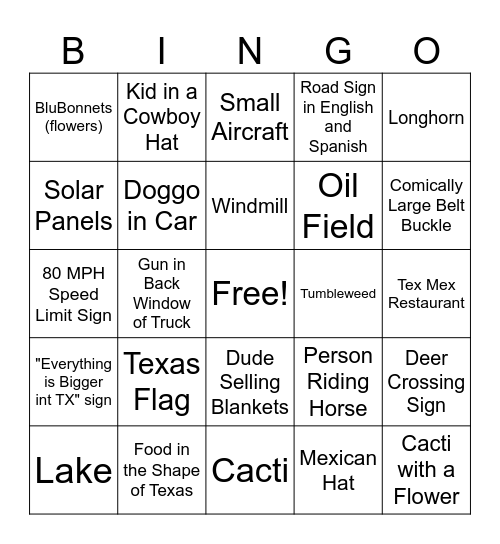Texas Bingo Card