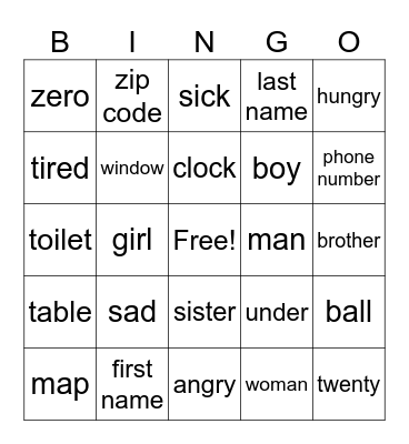 ESL BINGO Card