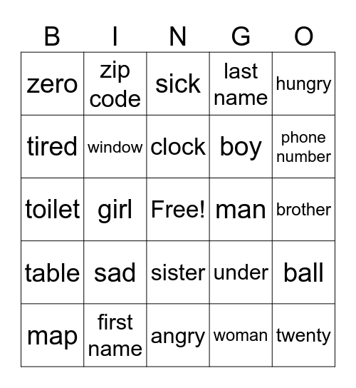 ESL BINGO Card