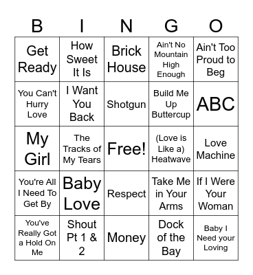 Motown Bingo Card