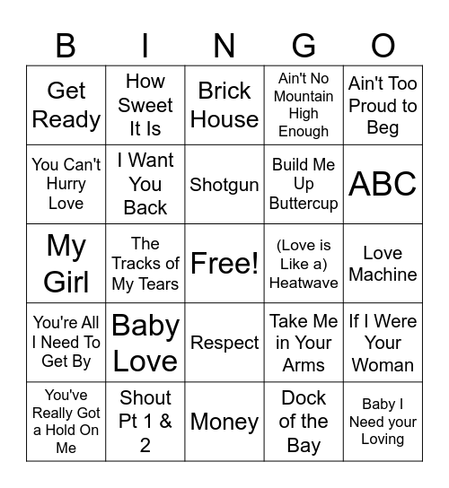 Motown Bingo Card