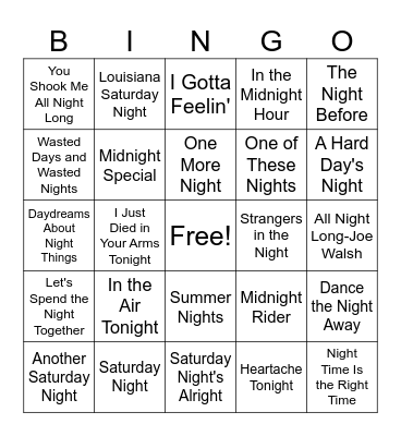 Night Time Is the Right Time Bingo Card