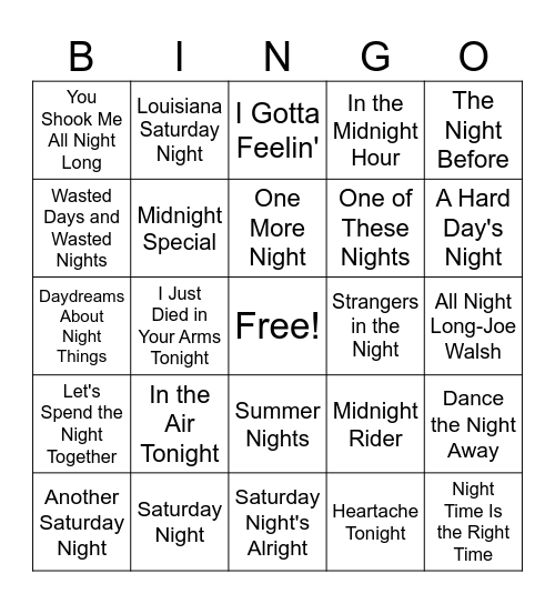 Night Time Is the Right Time Bingo Card