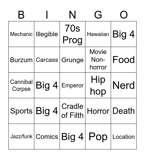 Emperor Concert Bingo Card