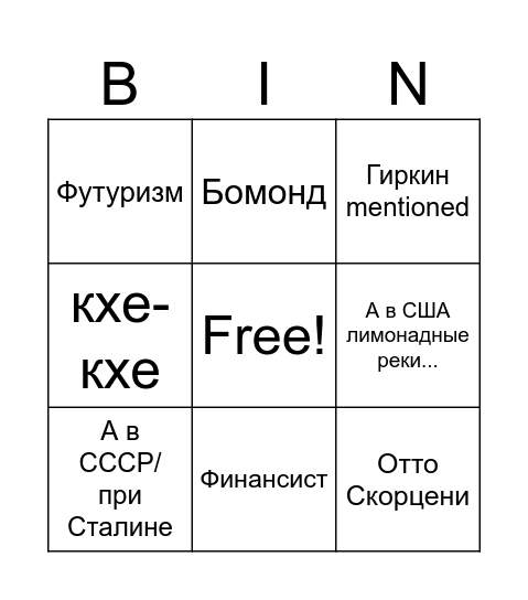 Калаш Bingo Card