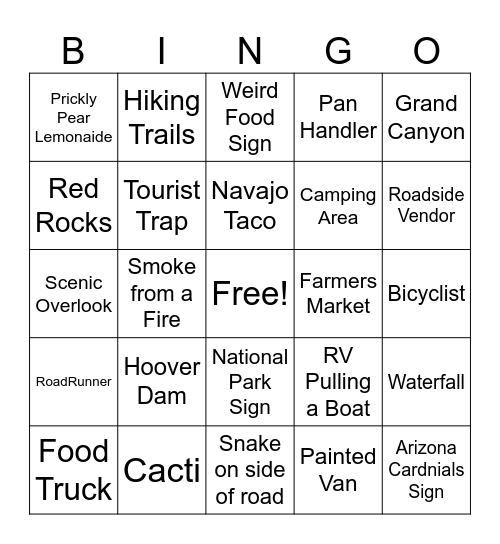 Arizona Bingo Card