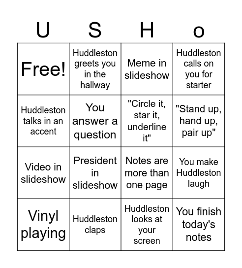 Huddleston Bingo Card