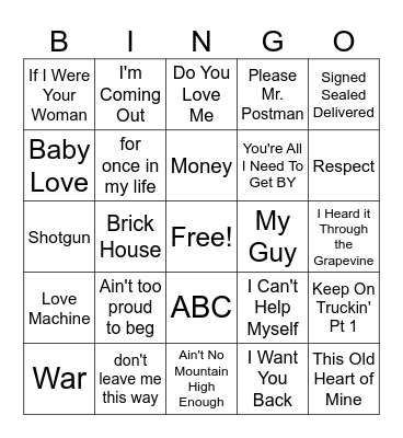 Motown Bingo Card