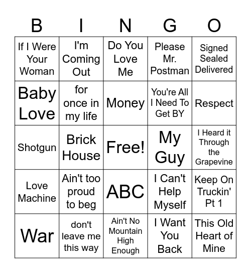 Motown Bingo Card