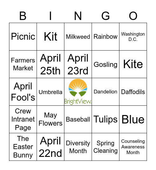BrightView April BINGO Card