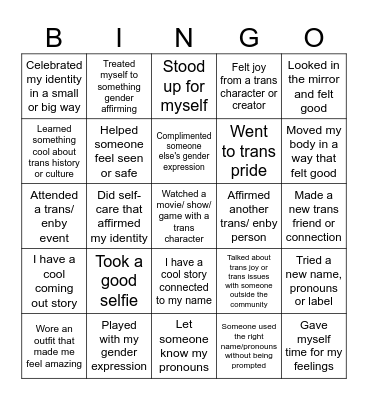 Trans Joy Bingo - find someone who has... Bingo Card
