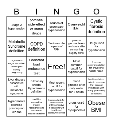 Special Populations Review Bingo Card