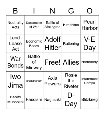 World War 2 Bingo Card
