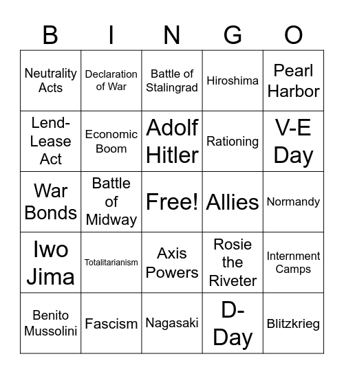 World War 2 Bingo Card