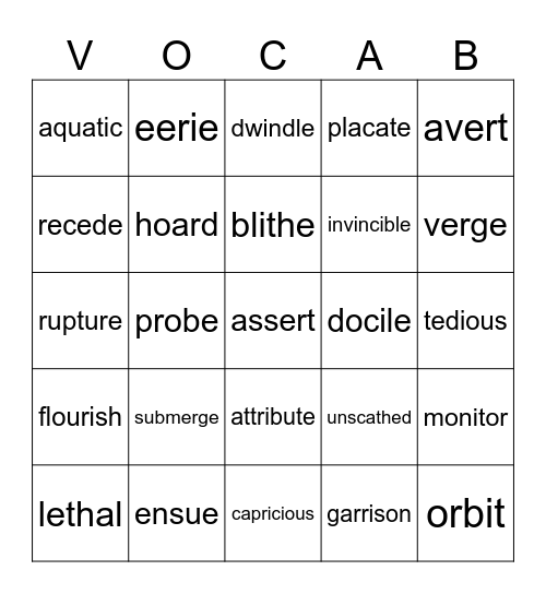 WW Vocabulary bk 7 -- (lessons 9 - 12) Bingo Card