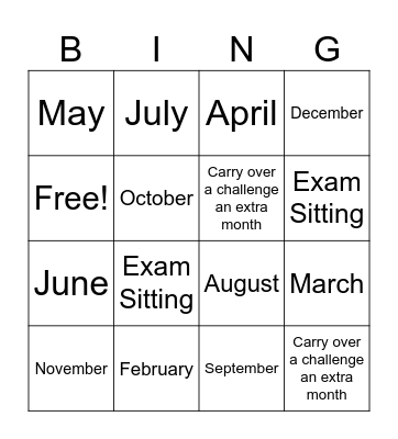 Monthly Challenge Bingo Card