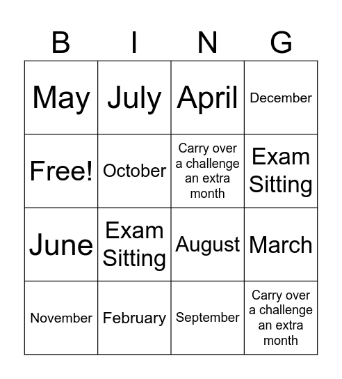 Monthly Challenge Bingo Card