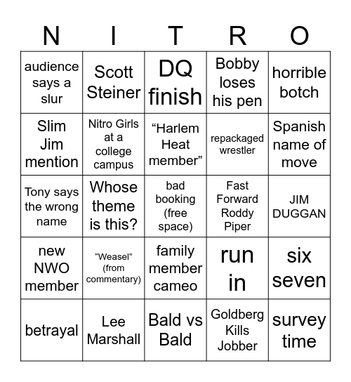 WCW Bingo Card