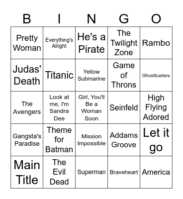 Movie Theme Songs Bingo Card