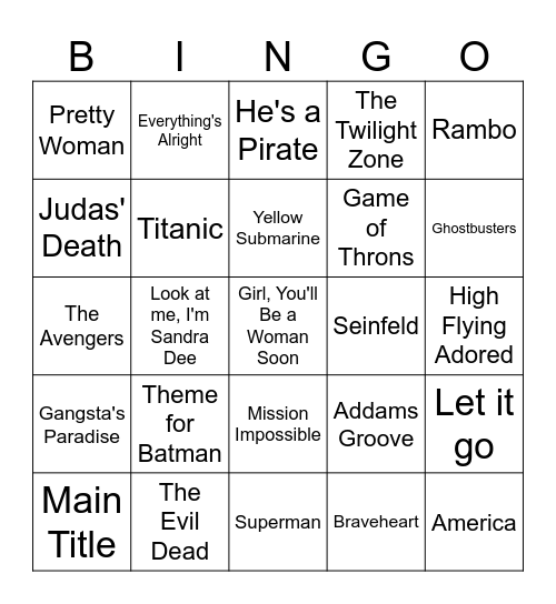Movie Theme Songs Bingo Card