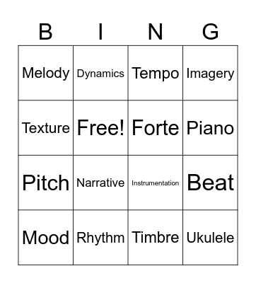 Musical Terms Review Bingo Card