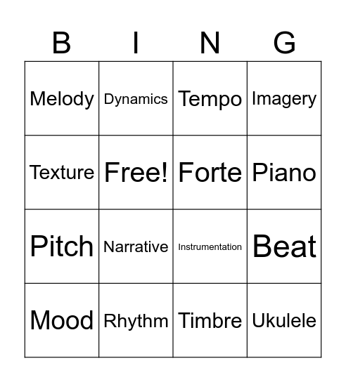 Musical Terms Review Bingo Card