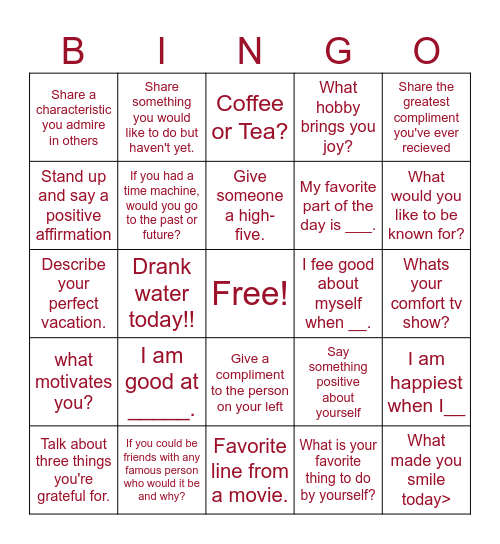Positivity Bingo Card