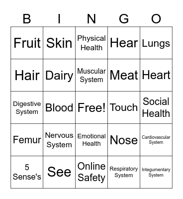 Health Bingo Card