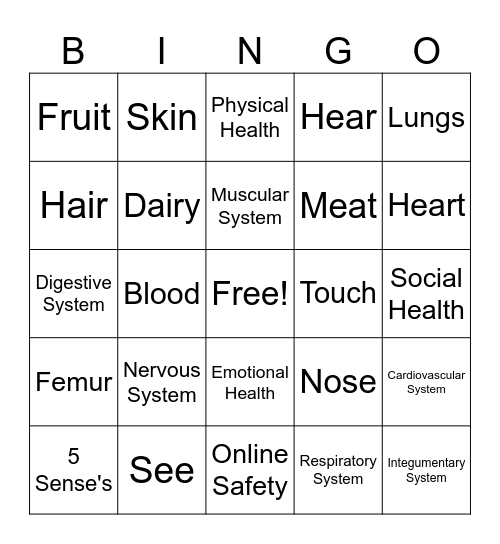 Health Bingo Card