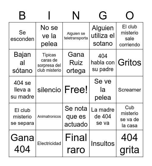 404 vs Ruiz ortega Bingo Card