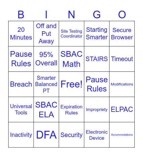 CAASPP Bingo Card