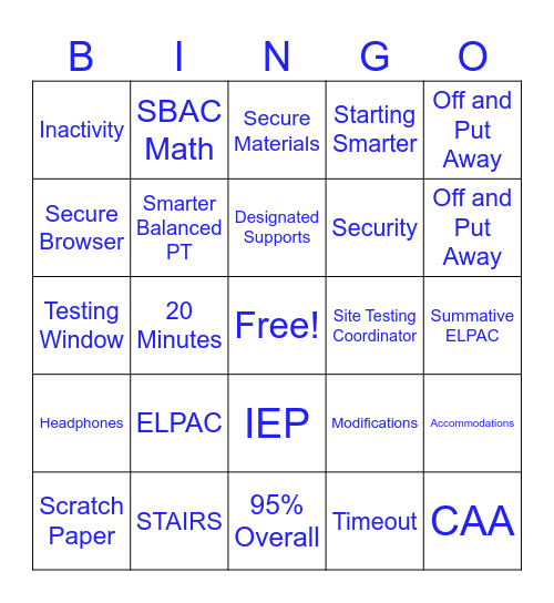 CAASPP Bingo Card